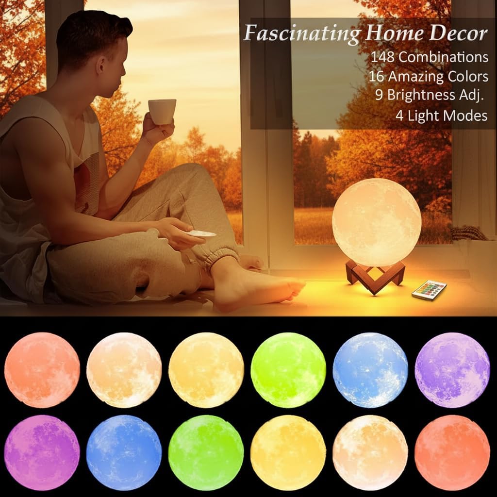 16-Color Lamp With Stand And Remote, Moon Lamp, LED Night Light With Dock, Creative Moon Light Uniq